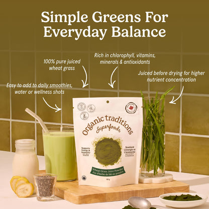 Organic Traditions Wheat Grass Juice Powder, Vegan Superfood Greens, 5.3oz