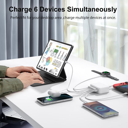 USB Charging Station for Multiple Devices, 60W 6-Port USB C Charger Fast Charging Block Hub, Multi USB Charger Station Power Strip Adapter for iPhone 17 16 15 14 13 12 Pro Max Tablets Smartphones