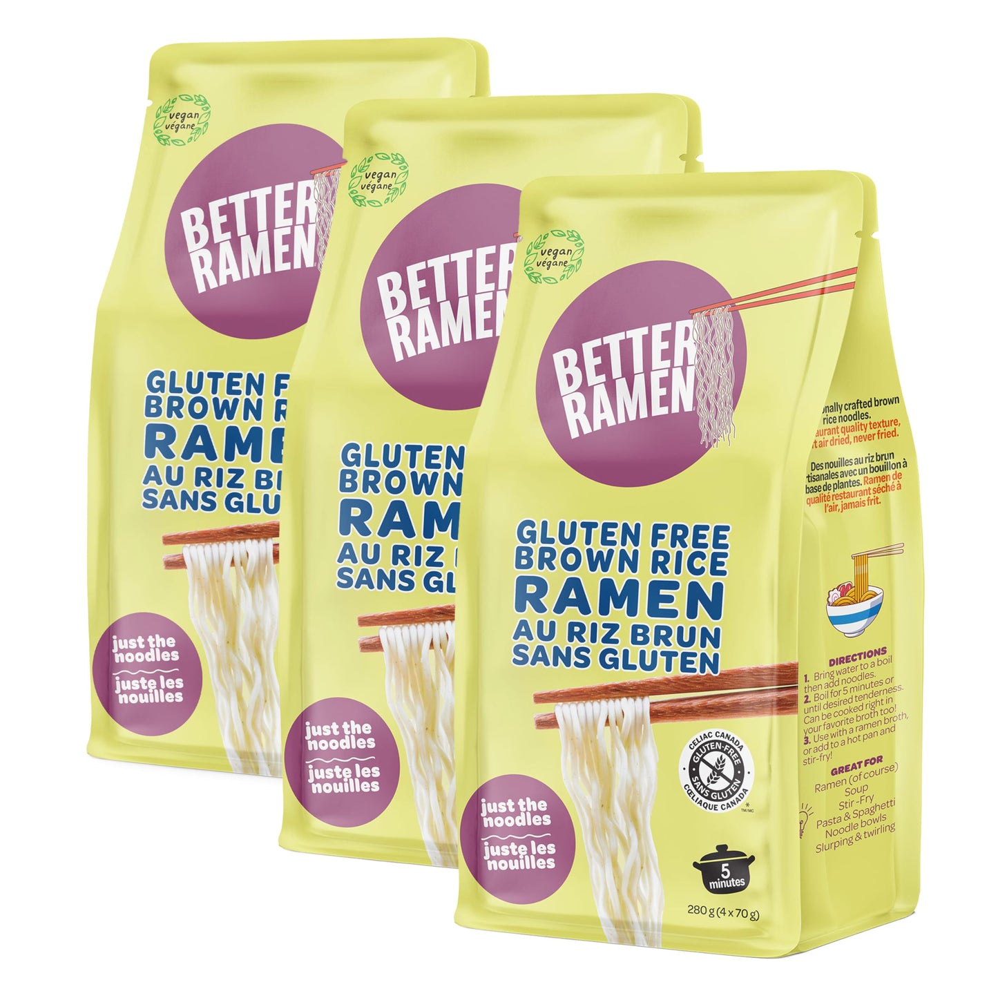 BetterRamen Gluten-Free Brown Rice Ramen Noodles – Vegan, Non-GMO, 12 Cakes (840g)