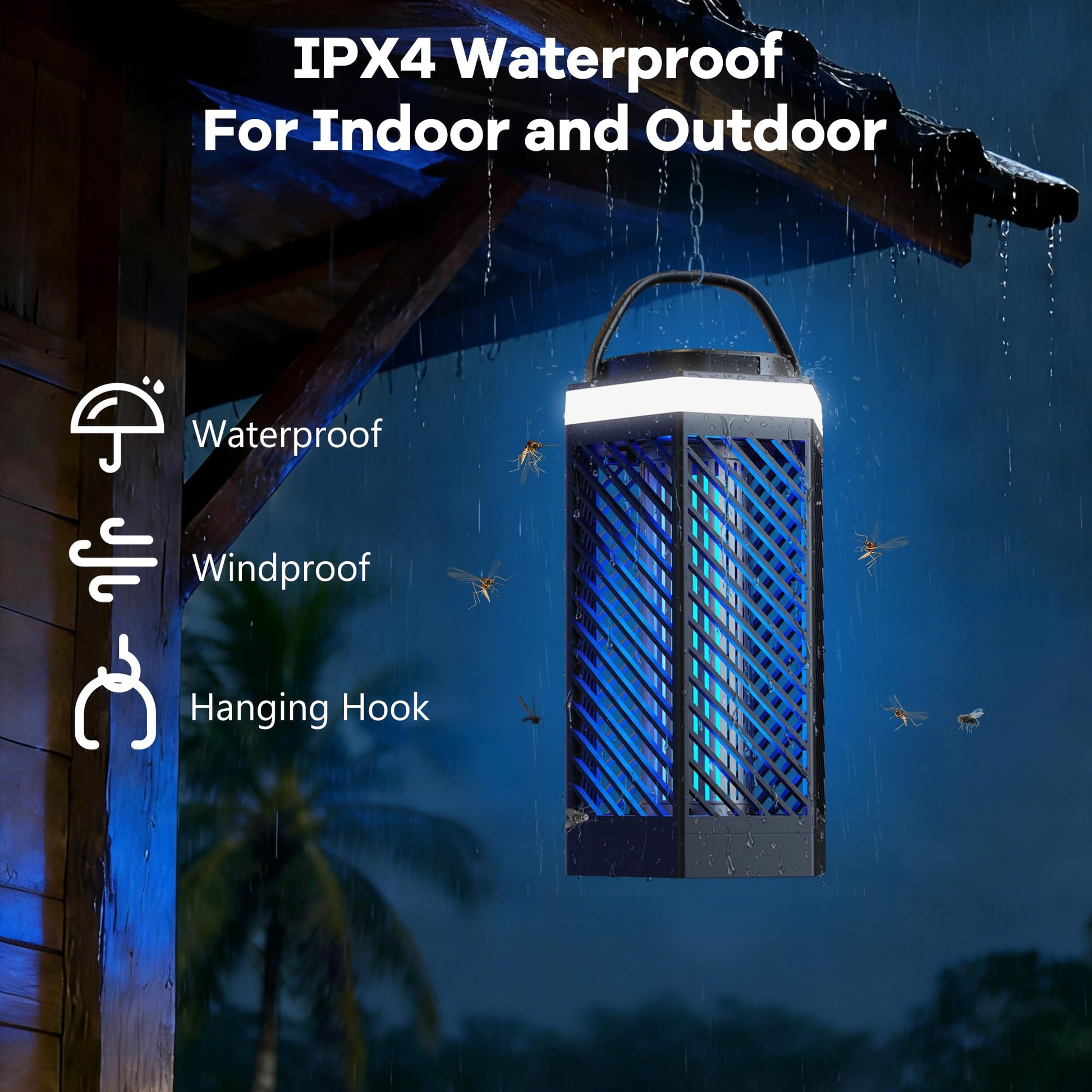 REOGLE Bug Zapper Outdoor Indoor, Rechargeable Mosquito Zapper with 8000mAh Battery & LED Night Light, USB Charging Electric Fly Zapper, Portable Fly Trap Fly Killer for Patio, Backyard, Garden