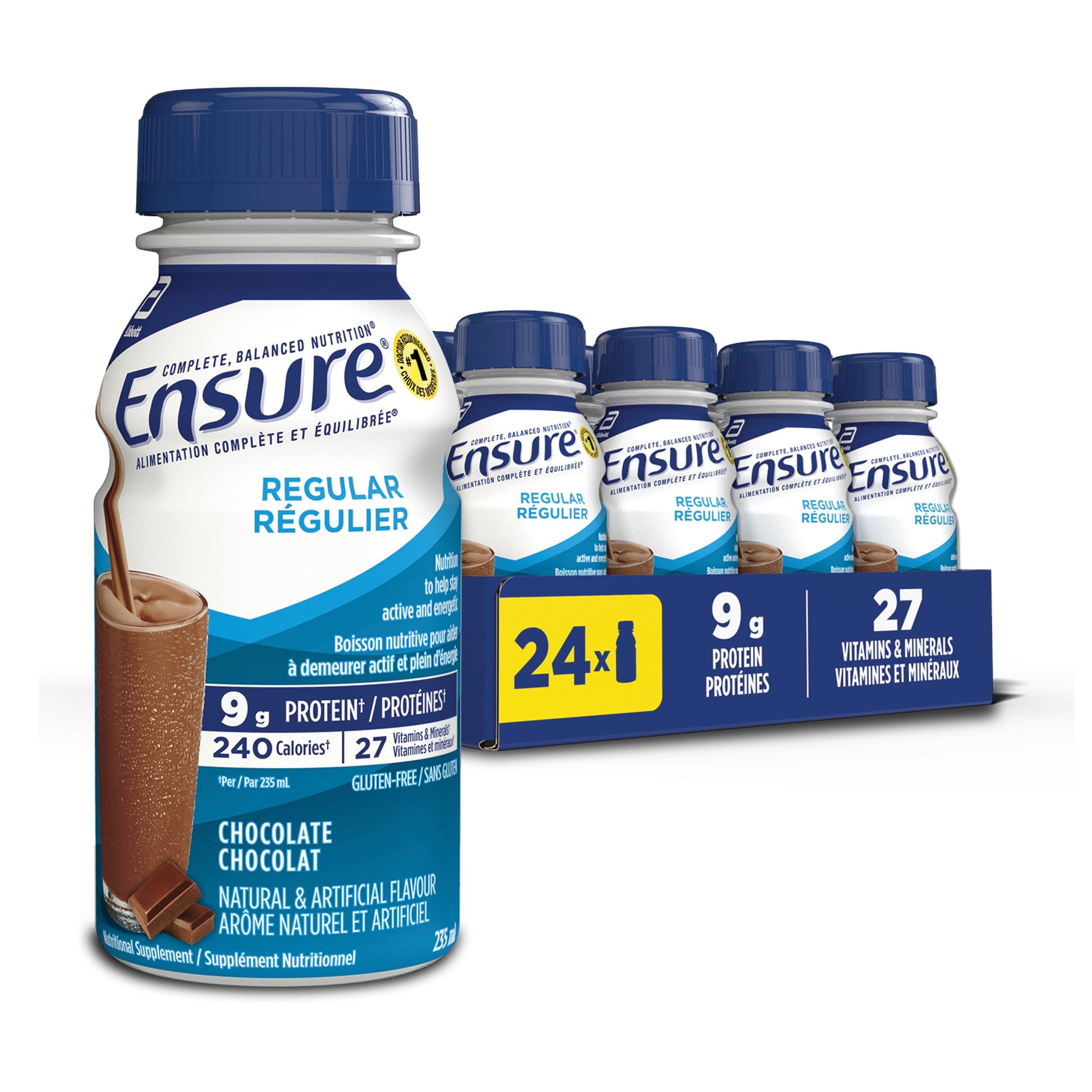 Ensure Regular, Nutritional Supplement Shake Value Pack, Nutrition To Stay Active And Energetic, Chocolate, 24 x 235-mL Bottles - Available at All In One Marketplace Canada