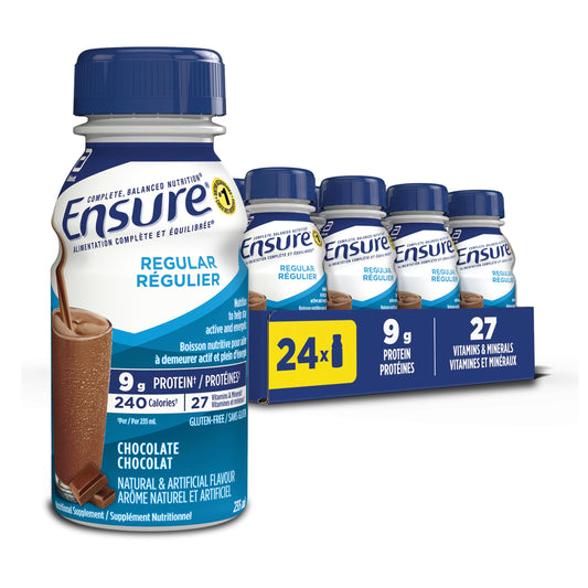 Ensure Regular, Nutritional Supplement Shake Value Pack, Nutrition To Stay Active And Energetic, Chocolate, 24 x 235-mL Bottles - Available at All In One Marketplace Canada