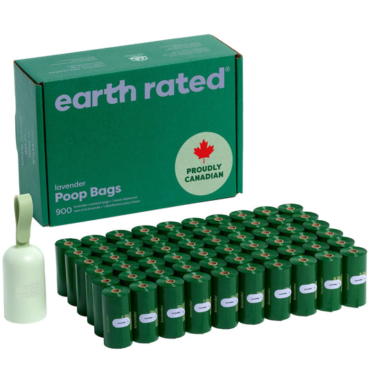 Earth Rated Dog Poop Bag Holder, Durable and Guaranteed Leakproof, Lavender Scented, 1 Dispenser and 900 Bags