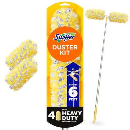 Swiffer Duster Kit with 1.8 m Extendable Handle, Heavy Duty Dusting Starter Kit with 4 Refills, for Ceiling Fans, Vents and Hard to Reach Places Swiffer