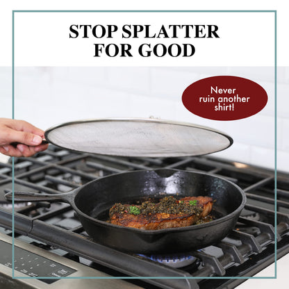 Splatter Screen for Frying Pan - 13 Inch Stainless Steel Grease Splatter Guard - Cover Oil Splash When Sizzling Bacon, Cooking Fried Chicken or Popcorn - Available at All In One Marketplace Canada