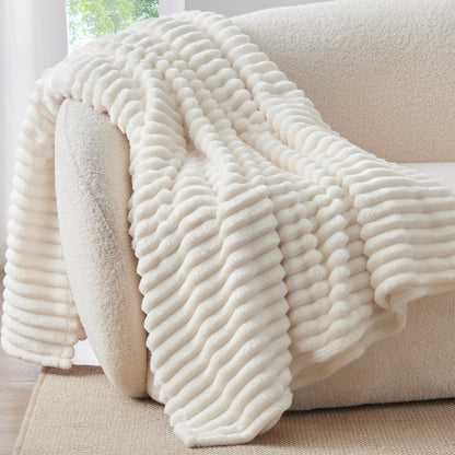 BEDELITE Fuzzy Throw Blankets Room Decor - Soft Cozy Fluffy Fleece Plush Warm Blanket, Cream White for Couch Sofa Bed, Bedroom Living Room Decor, Couverture, Gifts for Women Men Friends, 50"x60"