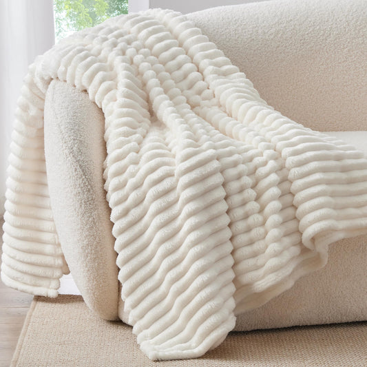 BEDELITE Fuzzy Throw Blankets Room Decor - Soft Cozy Fluffy Fleece Plush Warm Blanket, Cream White for Couch Sofa Bed, Bedroom Living Room Decor, Couverture, Gifts for Women Men Friends, 50"x60"