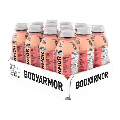 BODYARMOR Lyte Peach Mango Sports Hydration Drink – 473 mL Bottles, 12-Pack with Coconut Water & Electrolytes