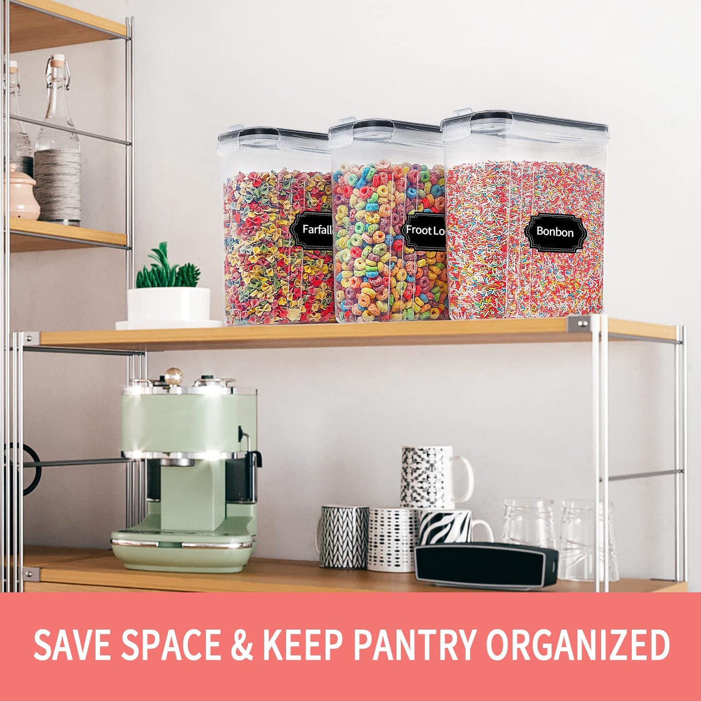 Large Dry Food Storage Containers with Lids, PRAKI 6PCS 4L Airtight Cereal Containers Storage, Leak-proof Canister Set for Kitchen Pantry Organizers and Storage with 20 Labels & Marker - Available at All In One Marketplace Canada