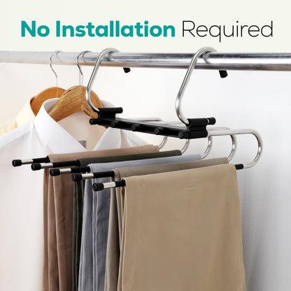 Utopia Home 2 Pack Pants Hangers Space Saving - Clothes Hanger with Stainless Steel Hook & Anti-Slip Design - Closet Organizer for Jeans, Trousers, Skirts, Scarf & Slacks (Black) - Available at All In One Marketplace Canada