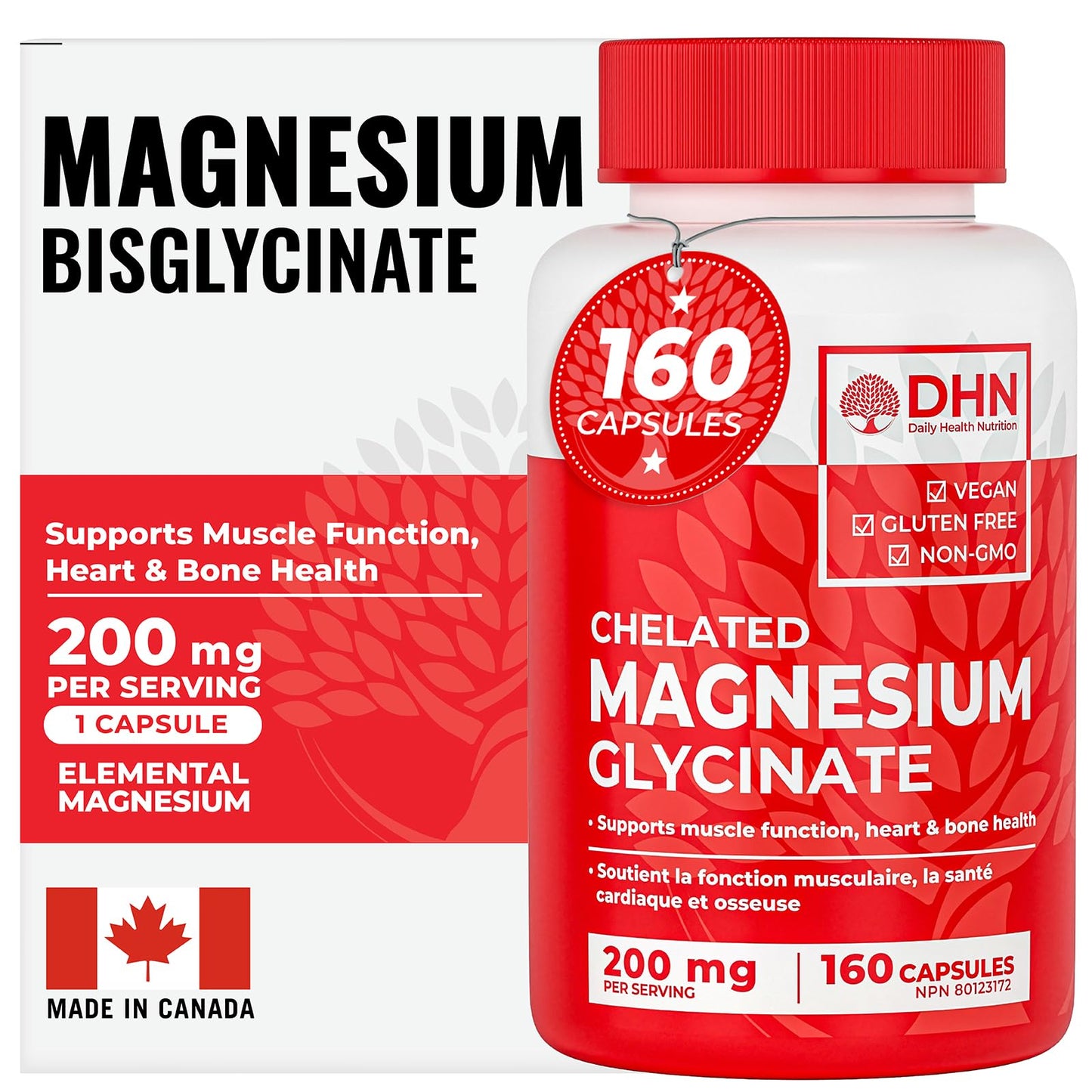 Magnesium Glycinate/Bisglycinate | Supports Sleep, Relaxation, Energy Metabolism & Muscle Function | Chelated | 200mg Elemental Magnesium | Stomach Friendly | Canadian Made, Quality Assured - Available at All In One Marketplace Canada