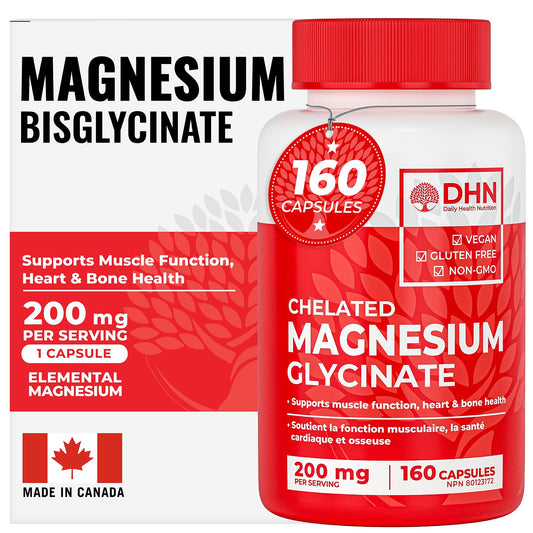 Magnesium Glycinate/Bisglycinate | Supports Sleep, Relaxation, Energy Metabolism & Muscle Function | Chelated | 200mg Elemental Magnesium | Stomach Friendly | Canadian Made, Quality Assured - Available at All In One Marketplace Canada