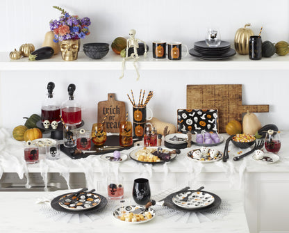Ensemble de couverts Oneida, service à salade 2 pièces Vintro Halloween squelette noir satiné, ensemble d'ustensiles de cuisine en aluminium, pinces, noir, décoration d'Halloween pour l'intérieur, service à salade (2 pièces, 12 pouces)