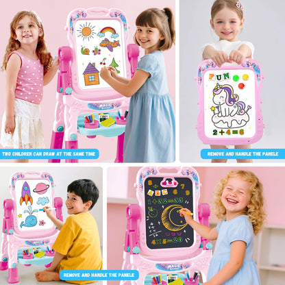 Art Easel for Kids - Adjustable Double-Sided Rotatable Magnetic White Board with Painting Accessories, Preschool Learning Toy for Girls 3-5 Years Old,Ideal Christmas Birthday Gift (Pink) 🍁 All In One Marketplace Canada