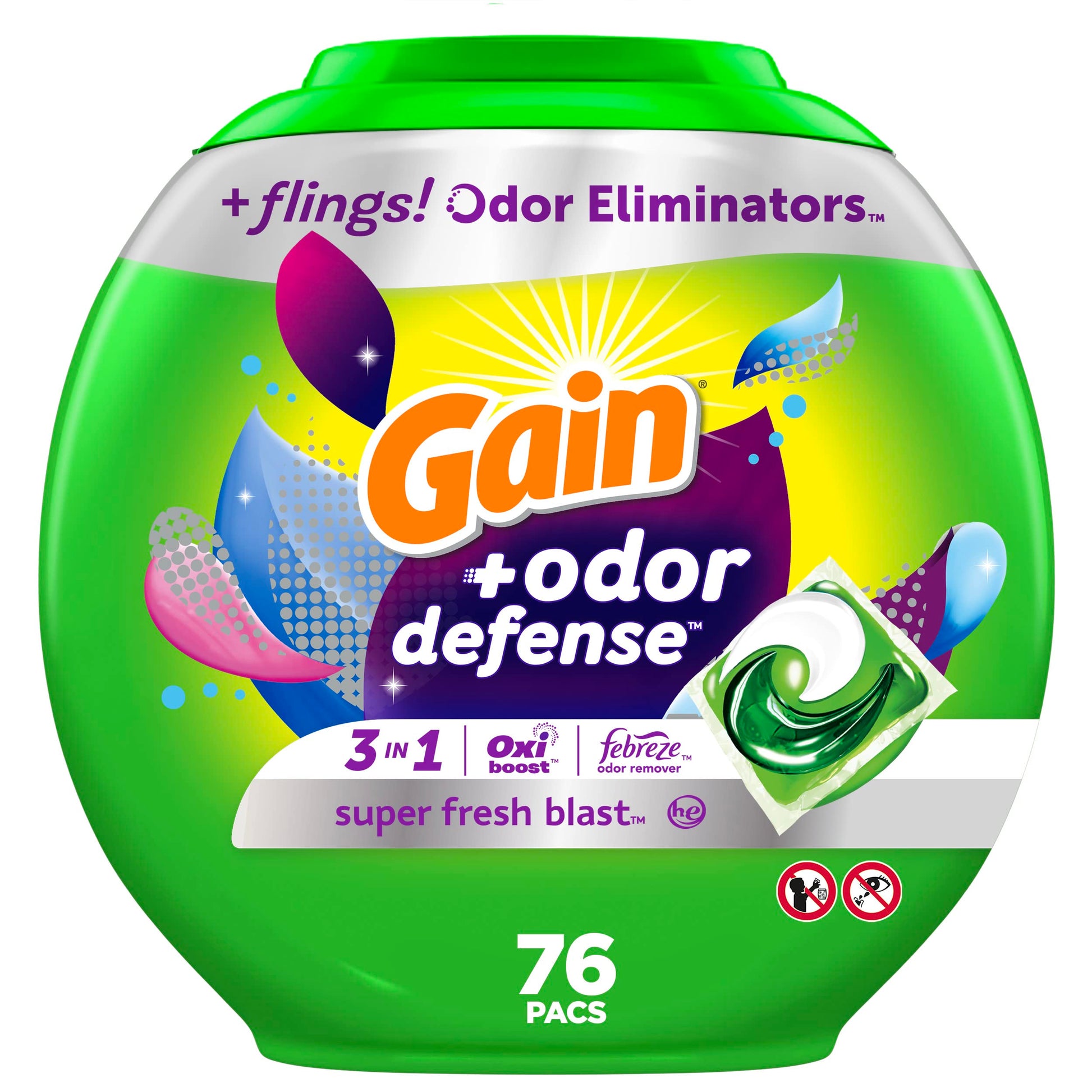 Gain Flings Laundry Detergent Pacs Super Fresh Blast Scent with Odour Defense, 76 Count - Available at All In One Marketplace Canada