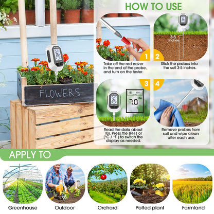 5-in-1 Soil Moisture Meter Digital Plant Temperature/Soil Moisture/PH Meter/Sunlight Intensity/Soil Fertility Backlight LCD Display Soil Test Meter for Gardening, Farming and Outdoor Plants - Available at All In One Marketplace Canada