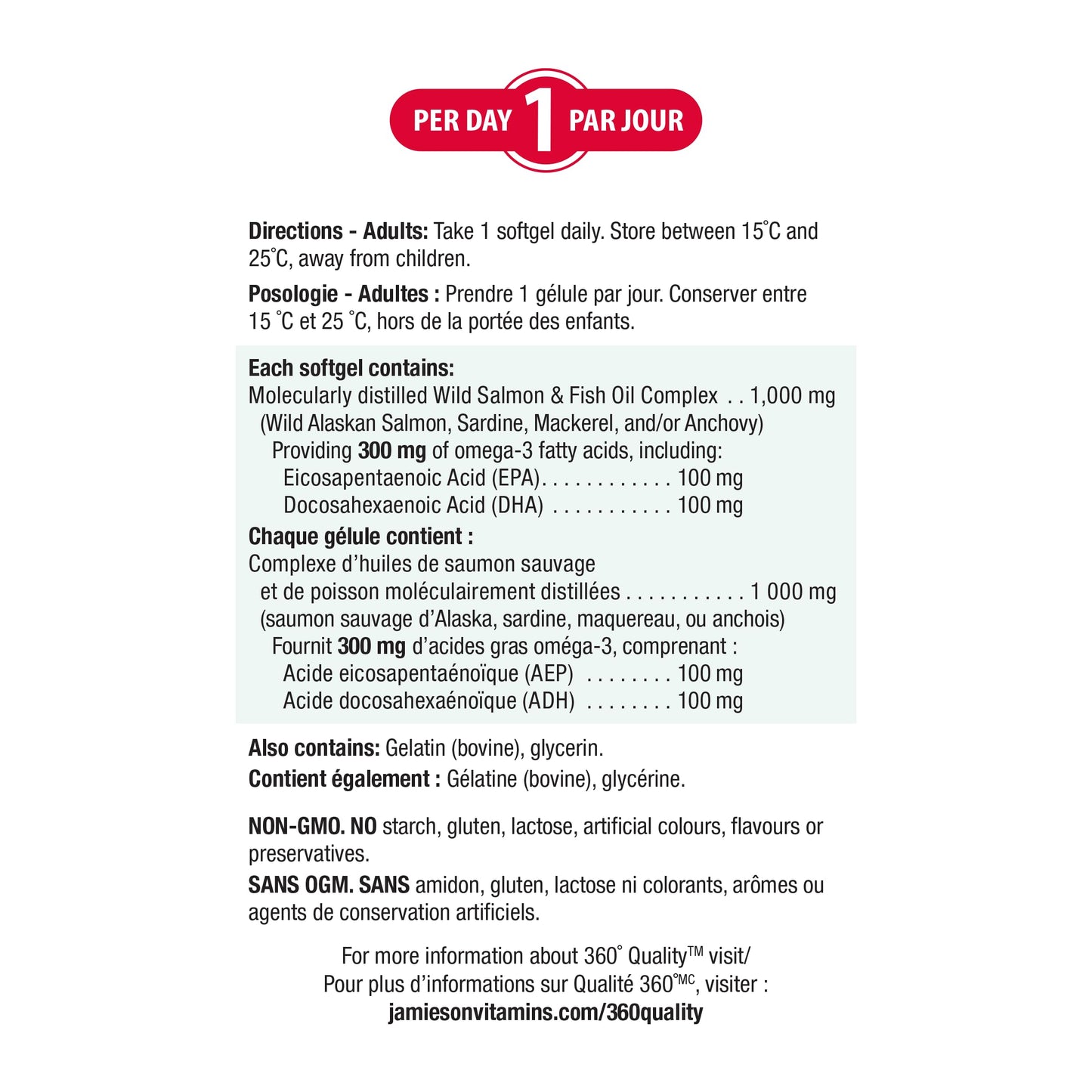 Jamieson Wild Salmon and Fish Oil 1,000 mg Softgels, Value Size, Supports Heart and Brain Health. With Wild Alaskan Salmon, Menhaden, EPA and DHA, Non-GMO, Gluten-Free, 280 Count, Proudly Canadian Jamieson