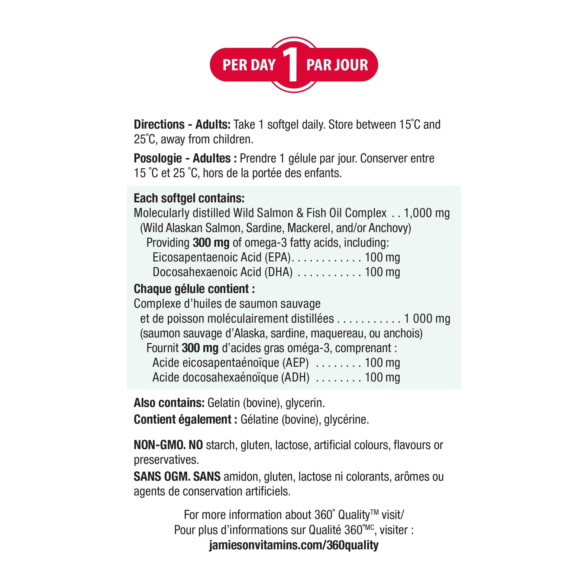 Jamieson Wild Salmon and Fish Oil 1,000 mg Softgels, Value Size, Supports Heart and Brain Health. With Wild Alaskan Salmon, Menhaden, EPA and DHA, Non-GMO, Gluten-Free, 280 Count, Proudly Canadian Jamieson