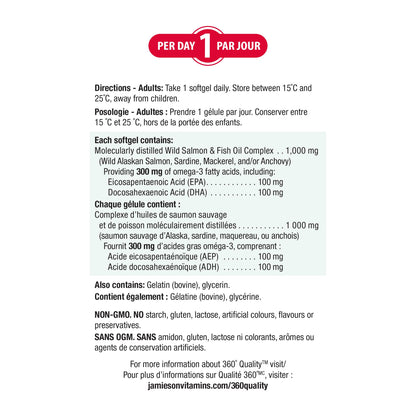 Jamieson Wild Salmon and Fish Oil 1,000 mg Softgels, Value Size, Supports Heart and Brain Health. With Wild Alaskan Salmon, Menhaden, EPA and DHA, Non-GMO, Gluten-Free, 280 Count, Proudly Canadian Jamieson