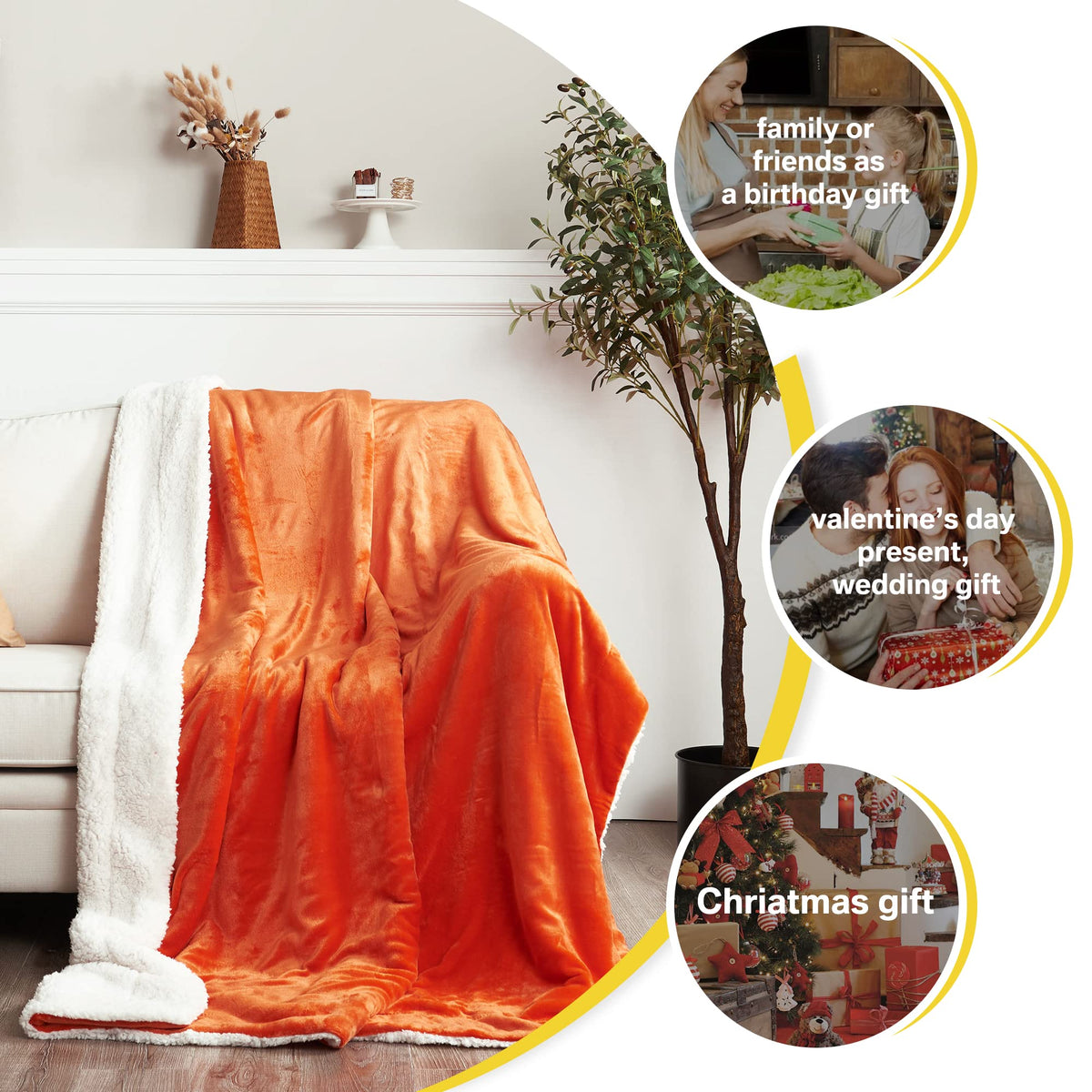Couverture Sherpa NICETOWN pour enfants, rentrée scolaire, épaisse, ultra douce, chaude et confortable, double face, polaire légère, peluche, ultra douillette et duveteuse, pour bébé/canapé/lit, taille une personne 152 cm x 203 cm, orange