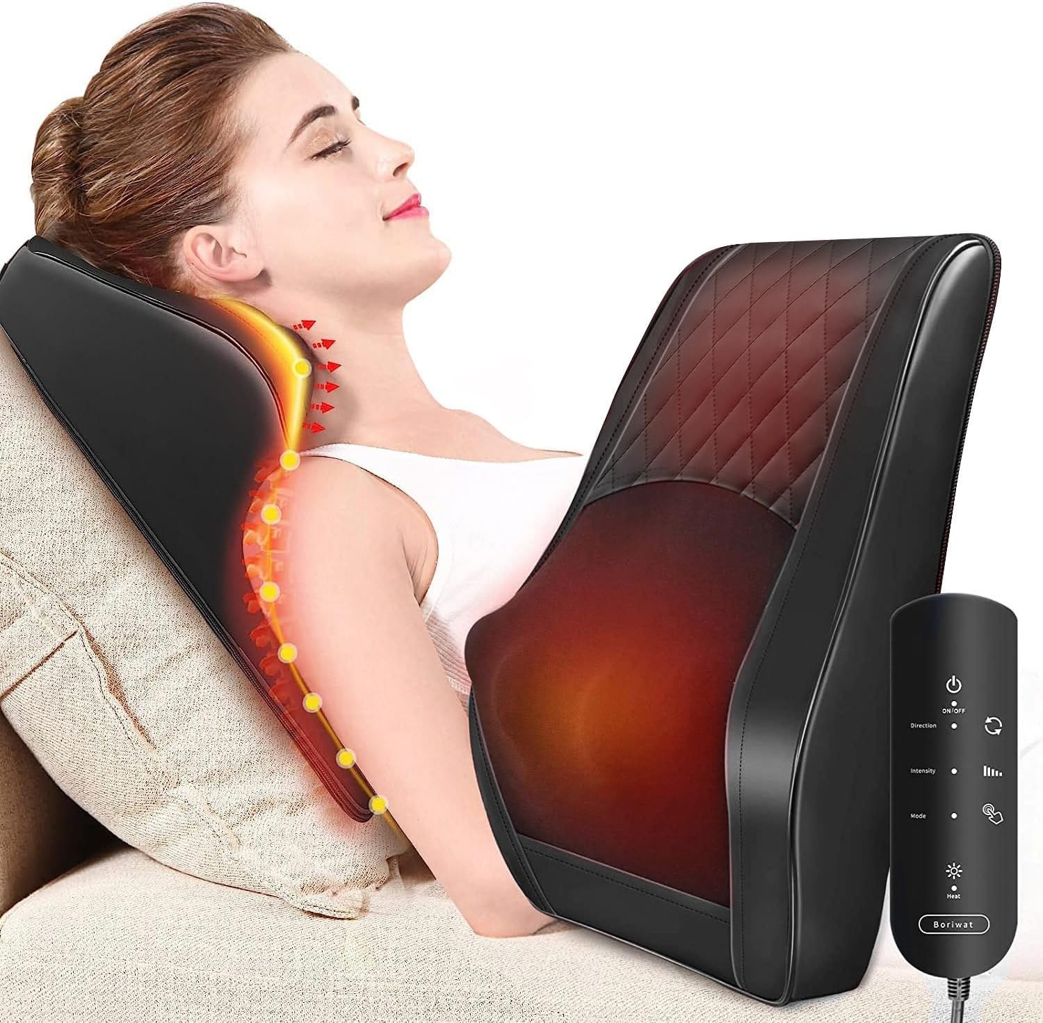 Boriwat Back Massager Neck Massager with Heat, Shiatsu Massage Pillow for Pain Relief, Massagers for Neck and Back, Shoulder, Leg, Gifts for Men Women Mom Dad, Stress Relax at Home Office and Car - Available at All In One Marketplace Canada