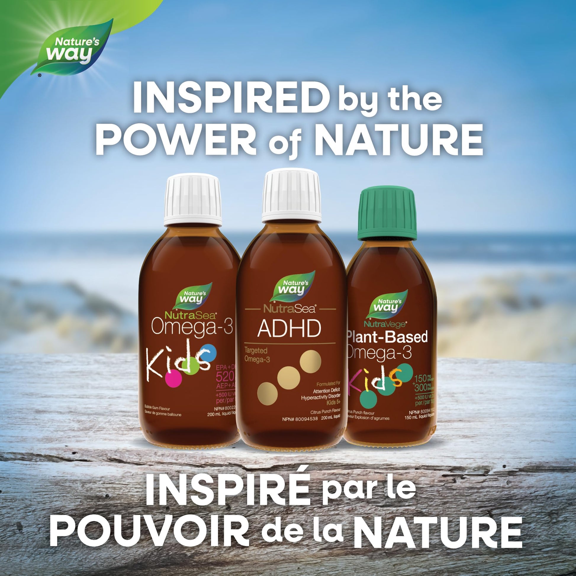 Nature's Way NutraSea ADHD Targeted Omega-3, For kids age 5+, 940 mg of EPA + DHA, 80 mg of GLA, 500 IU Vitamin D3, 200 ml Liquid - Available at All In One Marketplace Canada