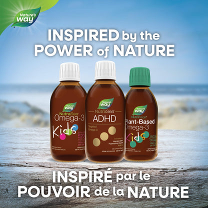 Nature's Way NutraSea ADHD Targeted Omega-3, For kids age 5+, 940 mg of EPA + DHA, 80 mg of GLA, 500 IU Vitamin D3, 200 ml Liquid - Available at All In One Marketplace Canada