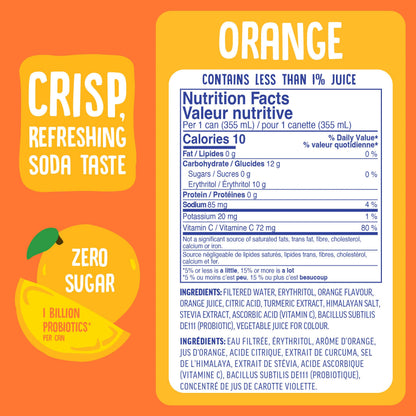 Orange Probiotic Soda Drink by Cove, Zero Sugar Healthy Soda Alt, 355ml, 12