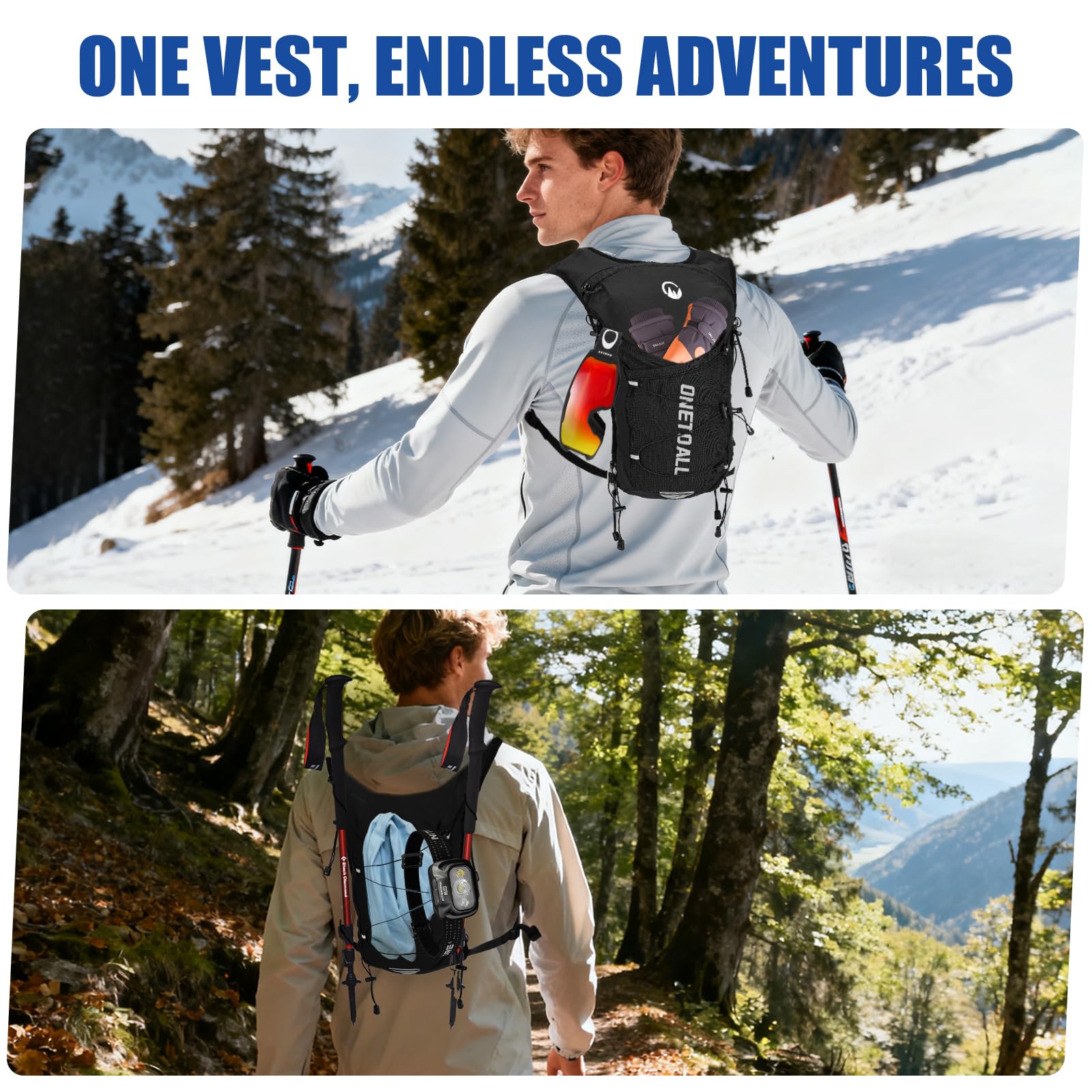 ONETOALL Running Vest for Women & Men, Hydration Backpack 6L - 1x 500ml Flask Included, 16 Reflective Points, Emergency Whistle, Lightweight Breathable for Trail Running, Hiking (Black) - Available at All In One Marketplace Canada