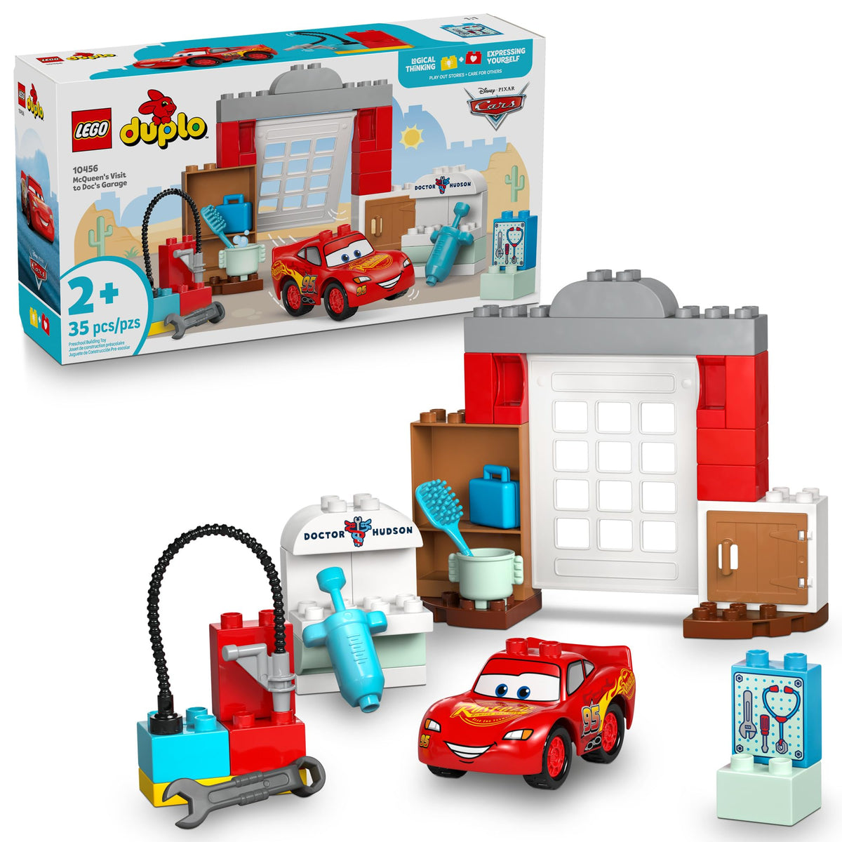 LEGO DUPLO │ Disney and Pixar Cars McQueen’s Visit to Doc’s Garage, Buildable Toddler Toy Inspires Creative Play, Building Set for Preschoolers Aged 2 Plus Who Love Vehicle Playsets 10456