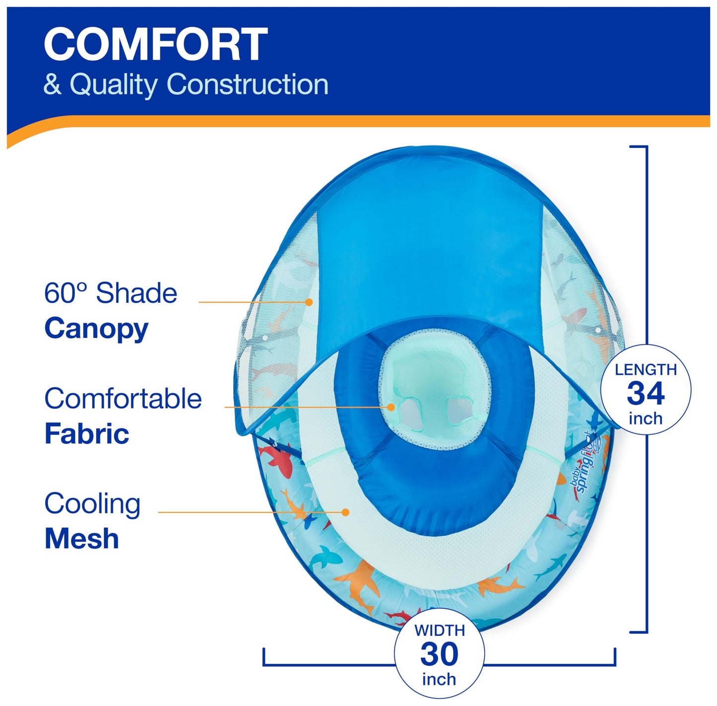 SwimWays Baby Spring Float, Baby Pool Float with Canopy, Swim Training PFD, Swimming Pool Accessories for Babies and Toddlers 9-24 Months, Shark 🍁 All In One Marketplace Canada