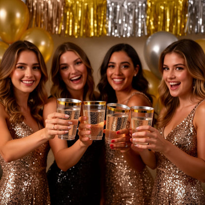 Tebery 100 Pack 12 Oz Gold Plastic Cups, Heavy Duty Clear Wedding Party Tumblers, Reusable BPA-Free Wine Cup with Gold Rim, Cocktail Drinkware for Picnic, BBQ, Camping, Christmas Events 🍁 All In One Marketplace Canada