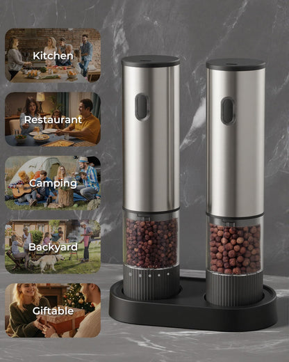 Salt and Pepper Grinder Set, Automatic Salt and Pepper Grinder, USB-C Rechargeable with 5 Adjustable Coarseness, One Hand Operation - Available at All In One Marketplace Canada
