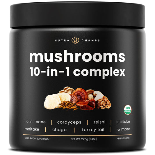 Organic Mushroom Powder - 10-in-1 Complex - Mushroom Supplement Powder Blend for Memory, Focus & Immune Support - Mushroom Blend For Coffee, Water, Smoothies - 8oz - Available at All In One Marketplace Canada