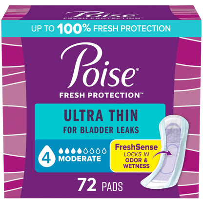 Poise Ultra Thin Incontinence Pads & Postpartum Incontinence Pads, 4 Drop Moderate Absorbency, Regular Length, 72 Count (4 Packs of 18) 🍁 All In One Marketplace Canada