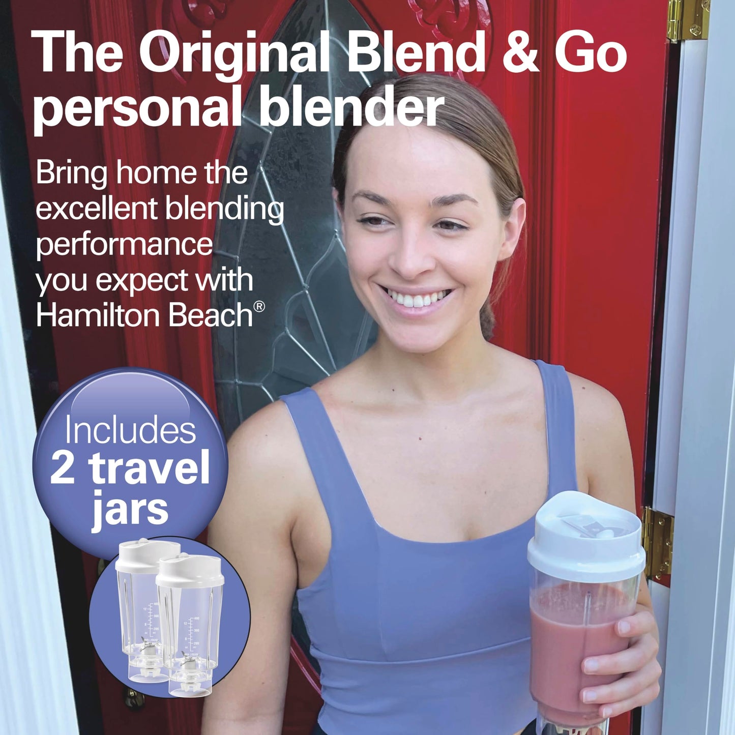 Hamilton Beach Personal Blender for Smoothies & Protein Shakes, Portable Single Serve Blender with 2 Travel Jars & Lids, 14 oz BPA-Free Cups, Stainless Steel Blades, 300W, White, 51102G 🍁 All In One Marketplace Canada