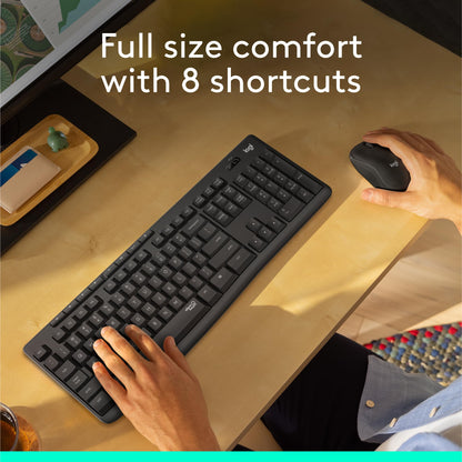 Logitech MK295 Mouse & Keyboard Combo with SilentTouch Technology, Full Numpad, Advanced Optical Tracking, Lag-Free, 90% Less Noise - Graphite - Available at All In One Marketplace Canada