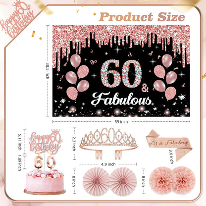 50Pcs 60th Birthday Decorations for Women,Rose Gold Black Pre-Assembled Set 🍁 All In One Marketplace Canada