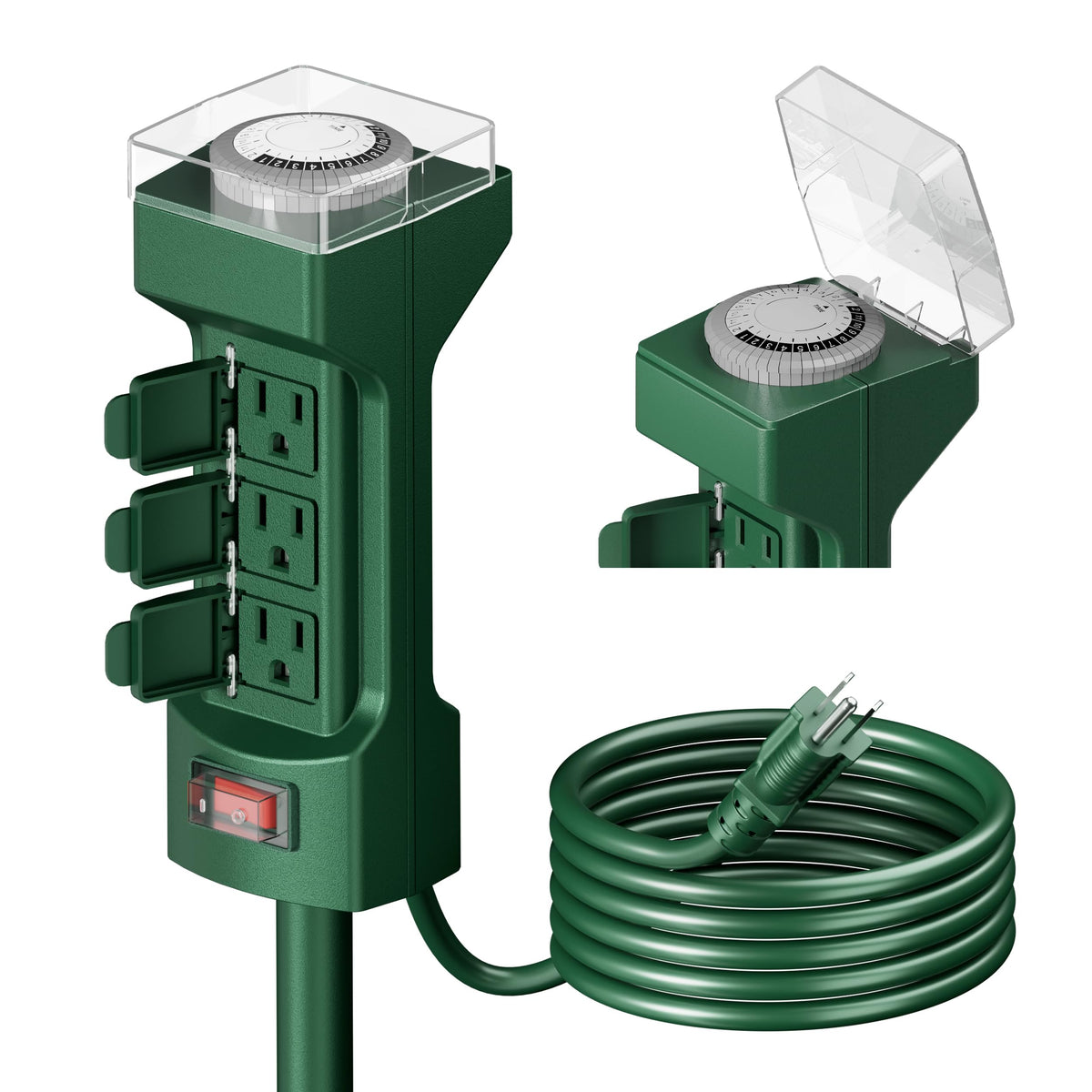 K KASONIC - 24 Hour Outdoor Stake Timer, 6 Outlets 6 ft Extension Cord Mechanical Power Timer for Outdoor Lights, Christmas Decorations, ETL Certified, Weatherproof Safety Cover-Green 🍁 All In One Marketplace Canada