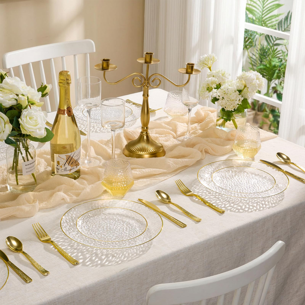 Goodluck 100 Pcs Clear Hammered Plastic Plates with Gold Rim for 50 Guests 🍁 All In One Marketplace Canada
