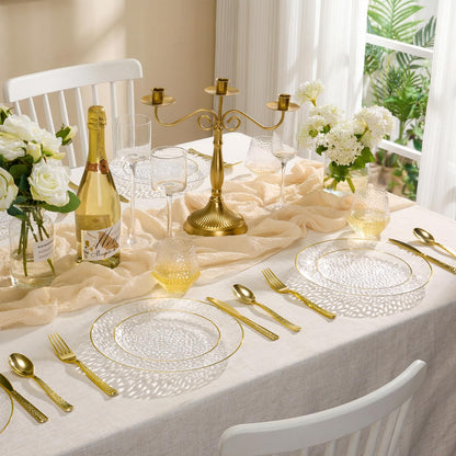 Goodluck 100 Pcs Clear Hammered Plastic Plates with Gold Rim for 50 Guests 🍁 All In One Marketplace Canada