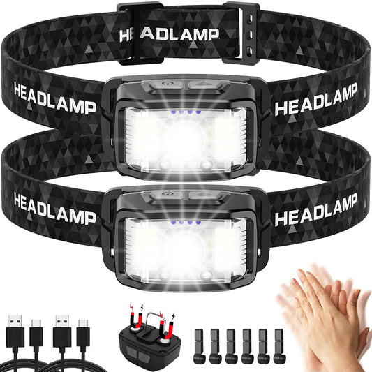 Headlamp Rechargeable 2 Packs,2000 Lumen Super Bright Motion Sensor 16 Modes (Individual Control) LED Headlamp,Waterproof Lightweight Flashlight Hard Hat Light for Outdoor Camping Fishing Running - Available at All In One Marketplace Canada