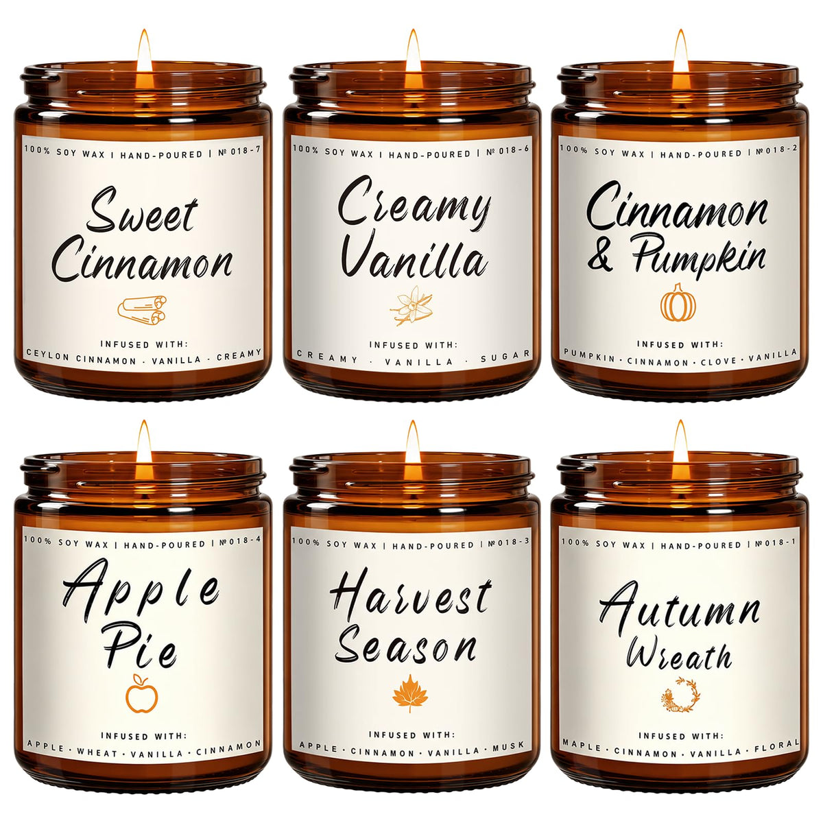 Fall Candle Set, 6 Pack Candles for Home Scented, Autumn Soy Wax Candle Holiday Gifts Set for Men and Women, Home Fall Decor, Fragrance of Wreath/Apple/Latte/Harvest/Vanilla/Cinnamon 🍁 All In One Marketplace Canada