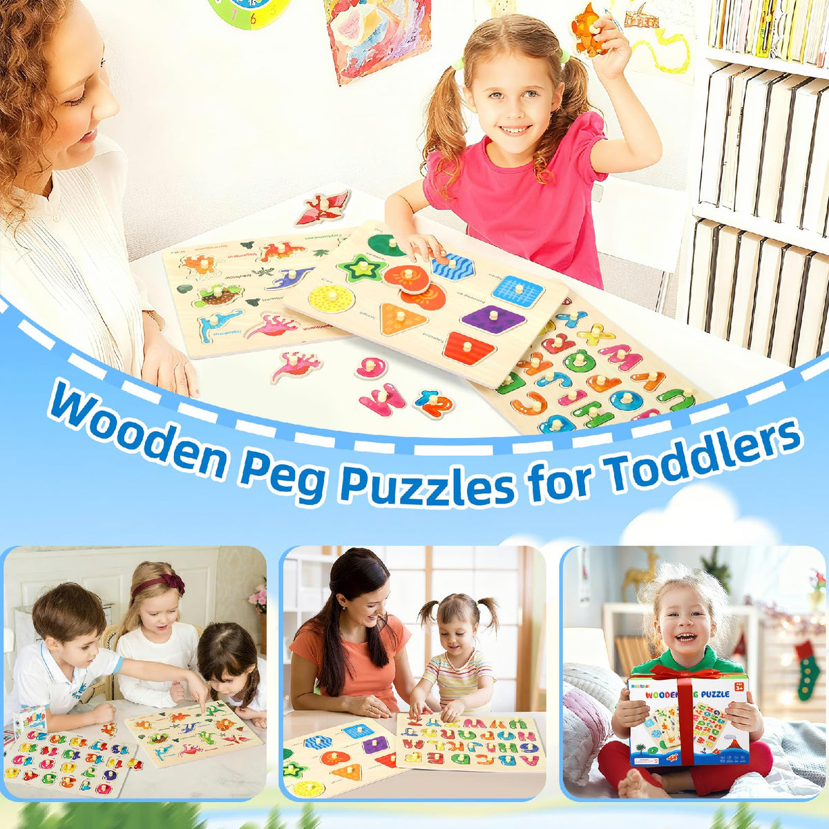 Melofaver Montessori Wooden Peg Puzzles for Kids 3-5, Toddler Puzzles Gifts 🍁 All In One Marketplace Canada