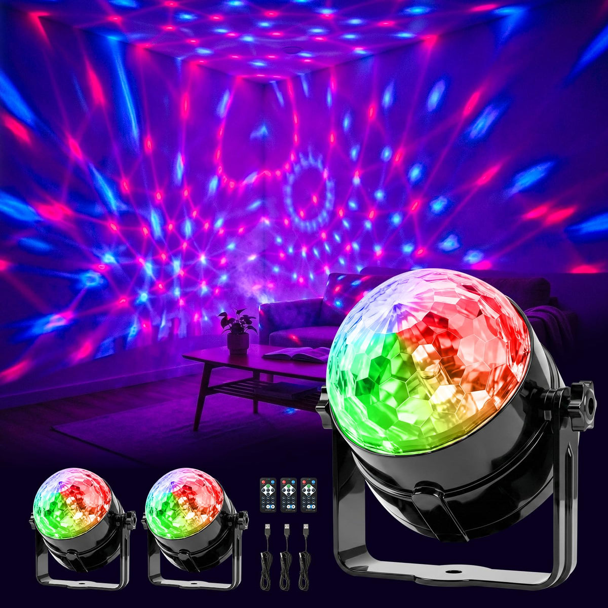 FALOVE 3 Pack RGB Disco Ball Lights with Sound Activation for Party Decor 🍁 All In One Marketplace Canada