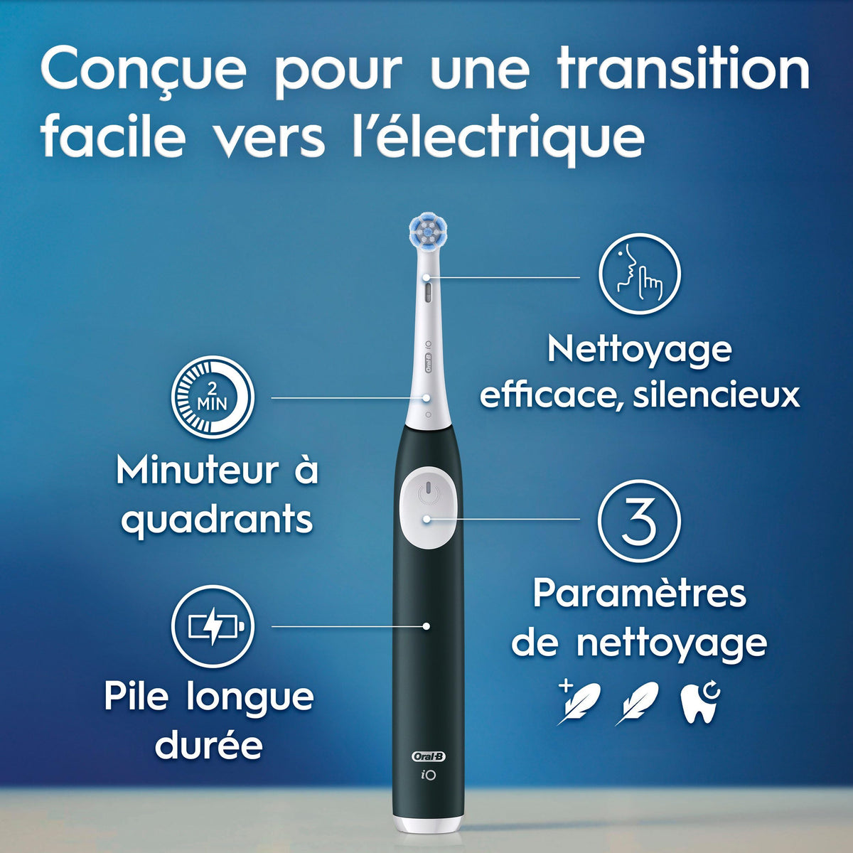 Oral-B iO2 Electric Toothbrush, for an Easy Switch to Electric, Forest Green, Rechargeable Electric Toothbrushes, iO Series 2 Starter Kit with 1 Power Toothbrush and 2 Brush Heads