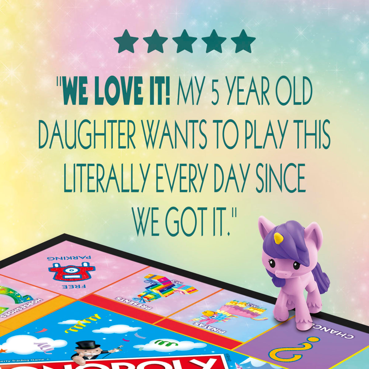 Monopoly Junior: Unicorn Edition Board Game for 2-4 Players, Magical-Themed Indoor Game for Kids Ages 5 and Up, English
