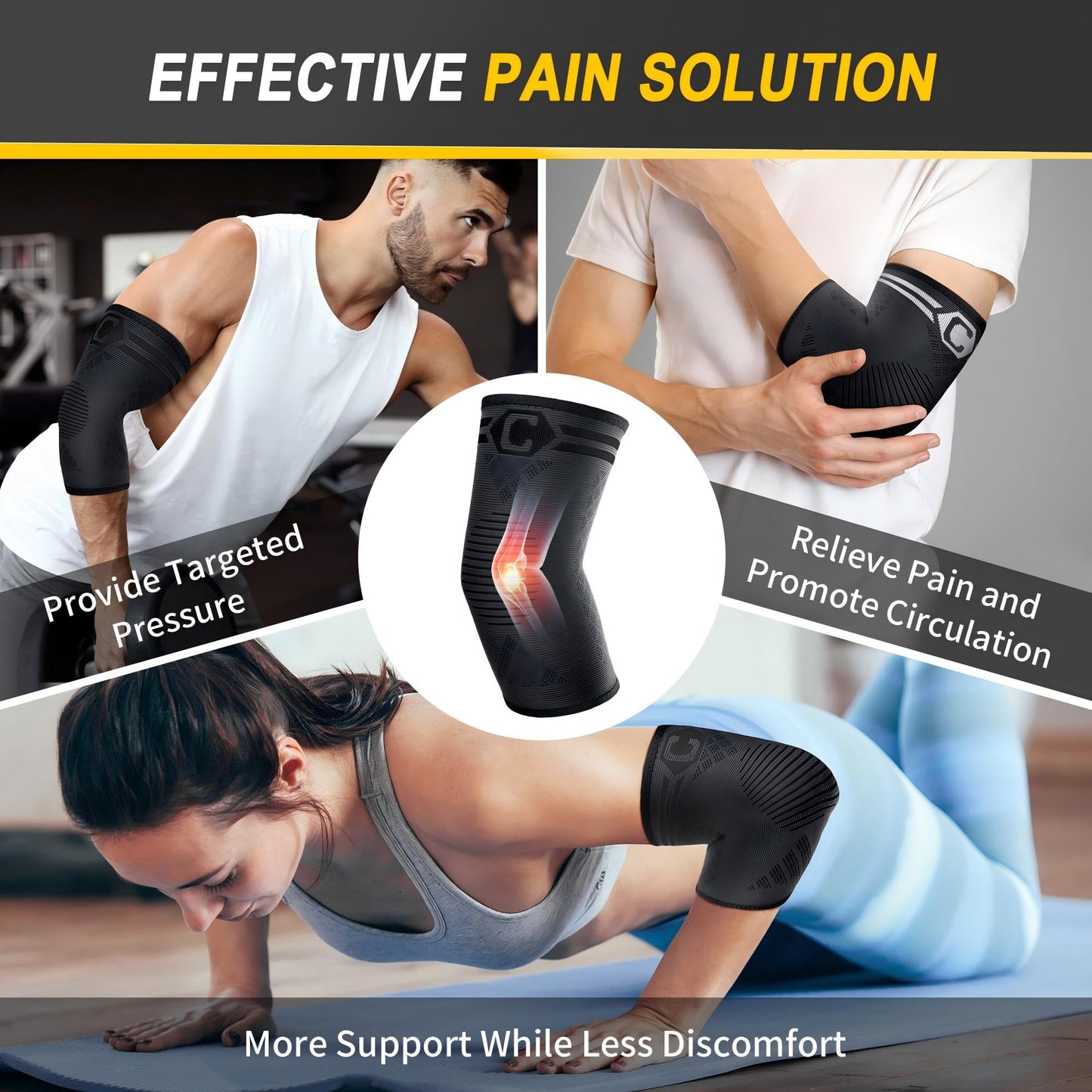 CAMBIVO Elbow Brace 2 Pack, Tennis Elbow Brace for Men and Women, Elbow Compression Sleeve, Elbow Support for Golf Elbow, Workouts, Weightlifting(Black, Large) - Available at All In One Marketplace Canada