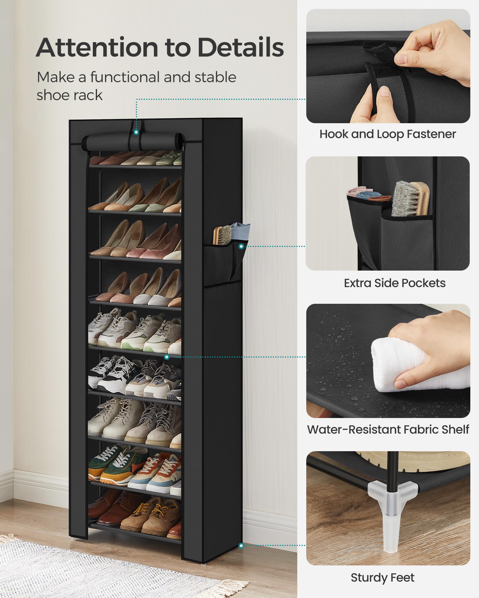 SONGMICS 10-Tier Shoe Rack, Shoe Storage Organizer Cabinet, Black URXJ10H01 SONGMICS