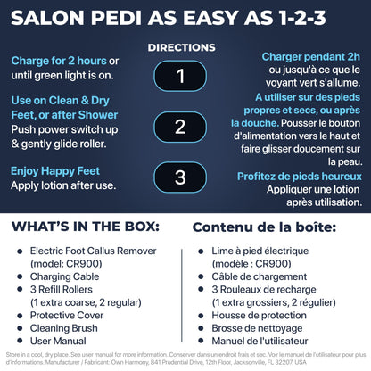 Callus Remover: Electric Rechargeable Pedicure Tools for Men/Women by Own Harmony w 3 Rollers (Tested Powerful) Best Foot File,Professional Spa Electronic Micro Pedi Feet Care Perfect for Cracked Skin